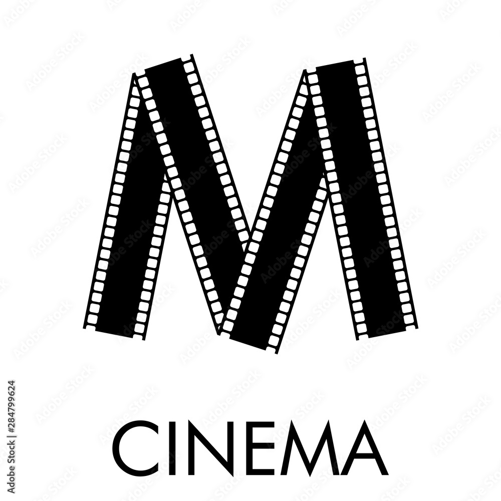 Logotipo con texto CINEMA con letra M como tira de película en color negro Logotipo con texto CINEMA con letra M como tira de película en color negro