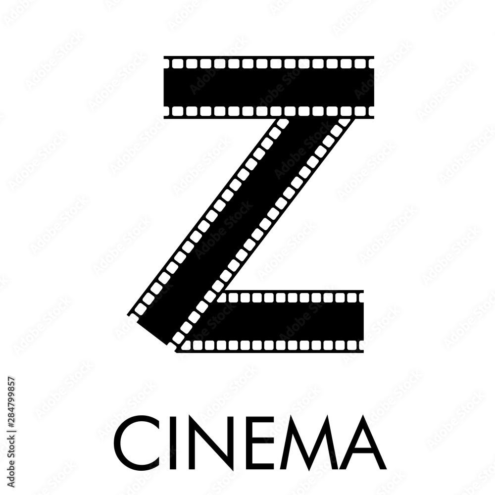 Logotipo con texto CINEMA con letra Z como tira de película en color negro Logotipo con texto CINEMA con letra Z como tira de película en color negro