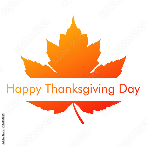 Logotipo con texto Happy Thanksgiving Day en rectángulo color blanco en hoja de arce naranja