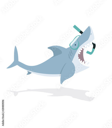 Cute flat Shark open mouth with diving equipment