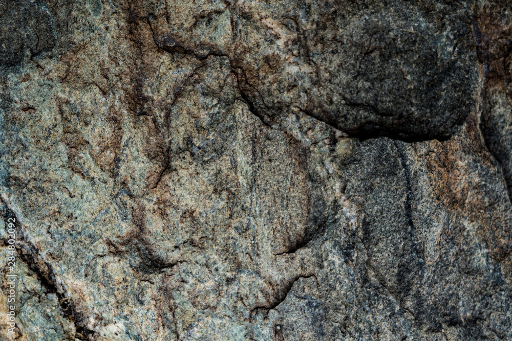 Naklejka premium The texture of the stone overgrown with moss. Background image of a boulder