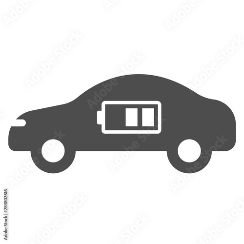 electric eco car with battery acumulator icon isolated on white background. electric eco car flat icon for web, mobile and user interface design. electric ecological transport comcept