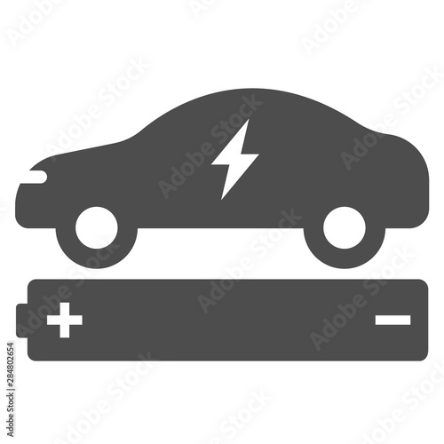 electric eco car with battery acumulator icon isolated on white background. electric eco car flat icon for web, mobile and user interface design. electric ecological transport comcept