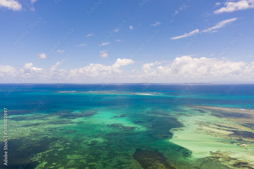 Bucas Grande Island, Philippines. Beautiful lagoons with atolls and islands, view from above. Seascape, nature of the Philippines.