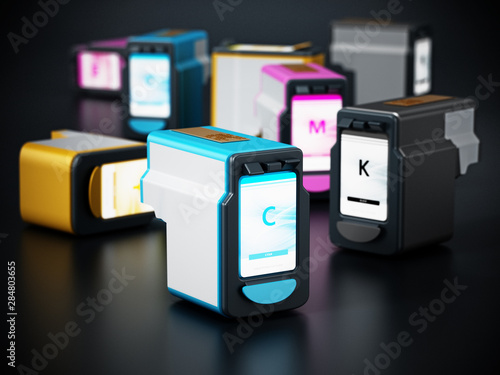 Foto Generic inkjet printer CMYK cartridges. 3D illustration