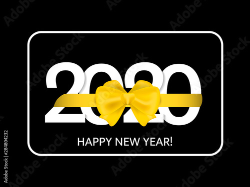Golden bow knotted on a 2020 date. Vector illustration