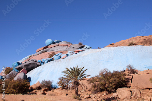 Painted rocks by the artist Jean Verame near Tafraoute in the Anti Atlas of Morocco, Africa. photo