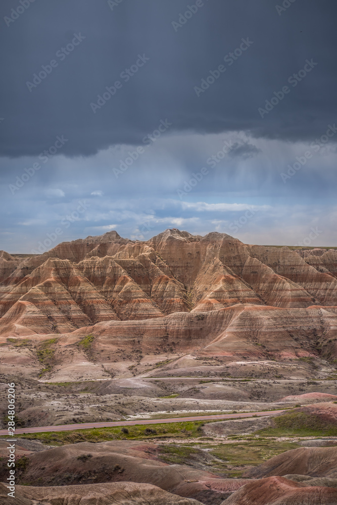 Rocky landscape of the beautiful Badlands National Park, South Dakota