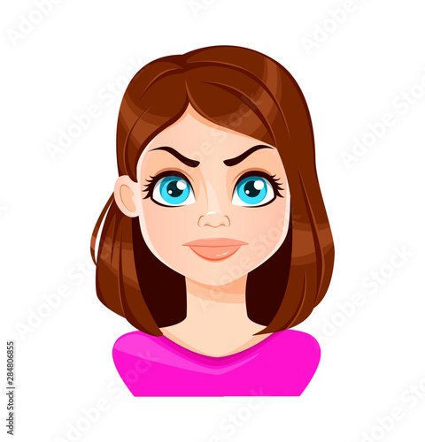 Face expression of beautiful woman, displeased