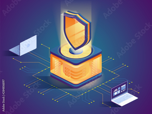 Antivirus software flat isometric illustration