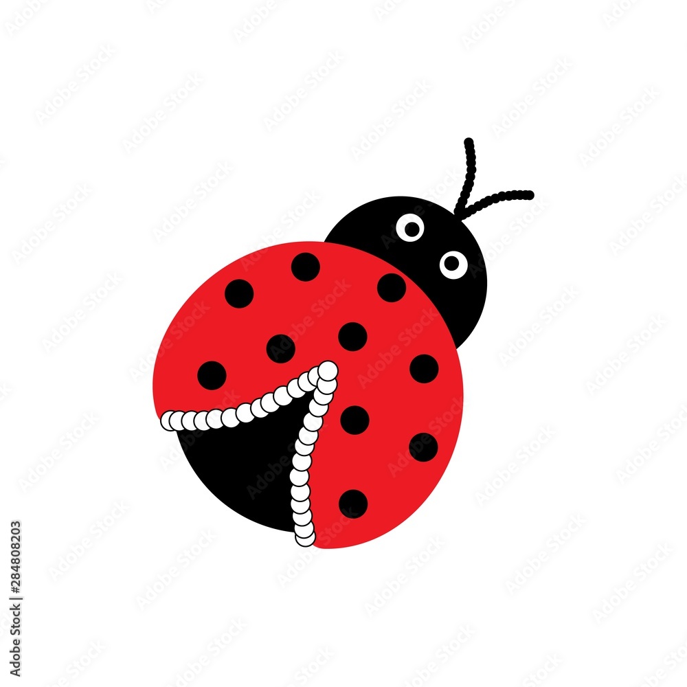 Obraz premium Ladybird isolated. Illustration ladybug. Cute colorful sign red insect symbol spring, summer, garden. Template for t shirt, apparel, card, poster, etc. Design element Vector illustration.