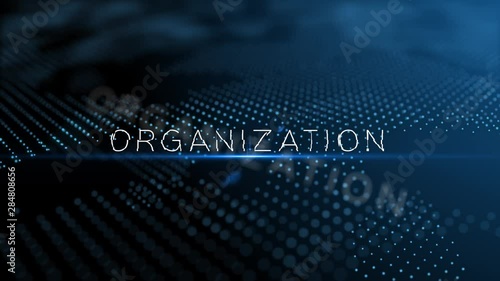 Organization modern intro text 3D animation with lens flare and depth of field focus blur