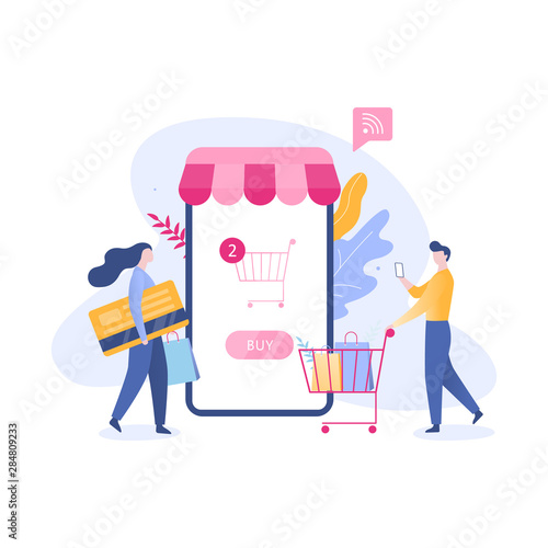 Online shopping web banner concept. E-commerce and sale