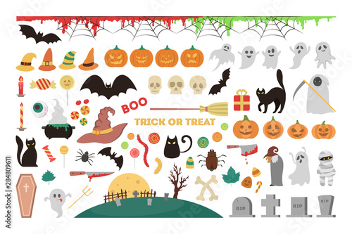Halloween set. Collection of horror symbol, holiday