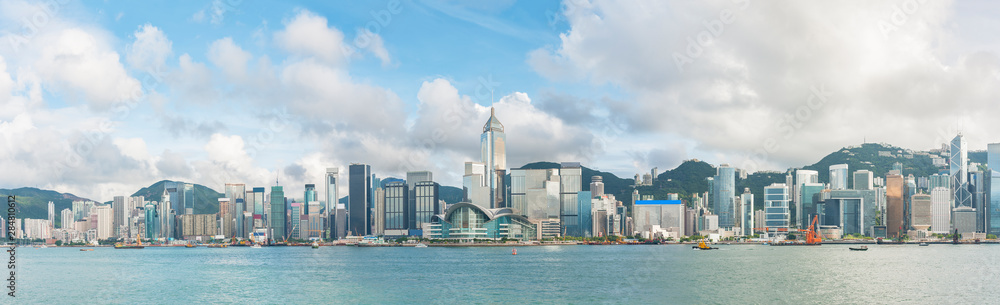 Obraz premium Panorama portu Victoria w Hongkongu