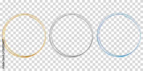 set of 3 circle frames on transparent background