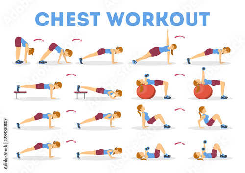 Chest workout set. Collection of exercise for arm