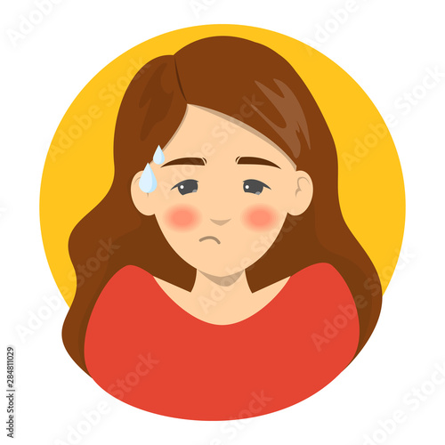 Woman in fever with a high temperature as a symptom of flu