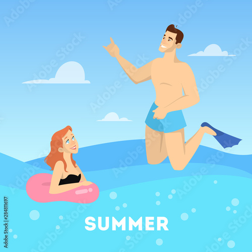 Happy couple swimming in the sea. Summer vacation © inspiring.team