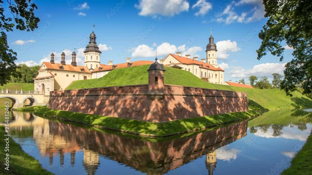Park complex and castle in the town of Nesvizh. Belarus. Time lapse. Park complex and castle in the town of Nesvizh. Belarus. Time lapse.