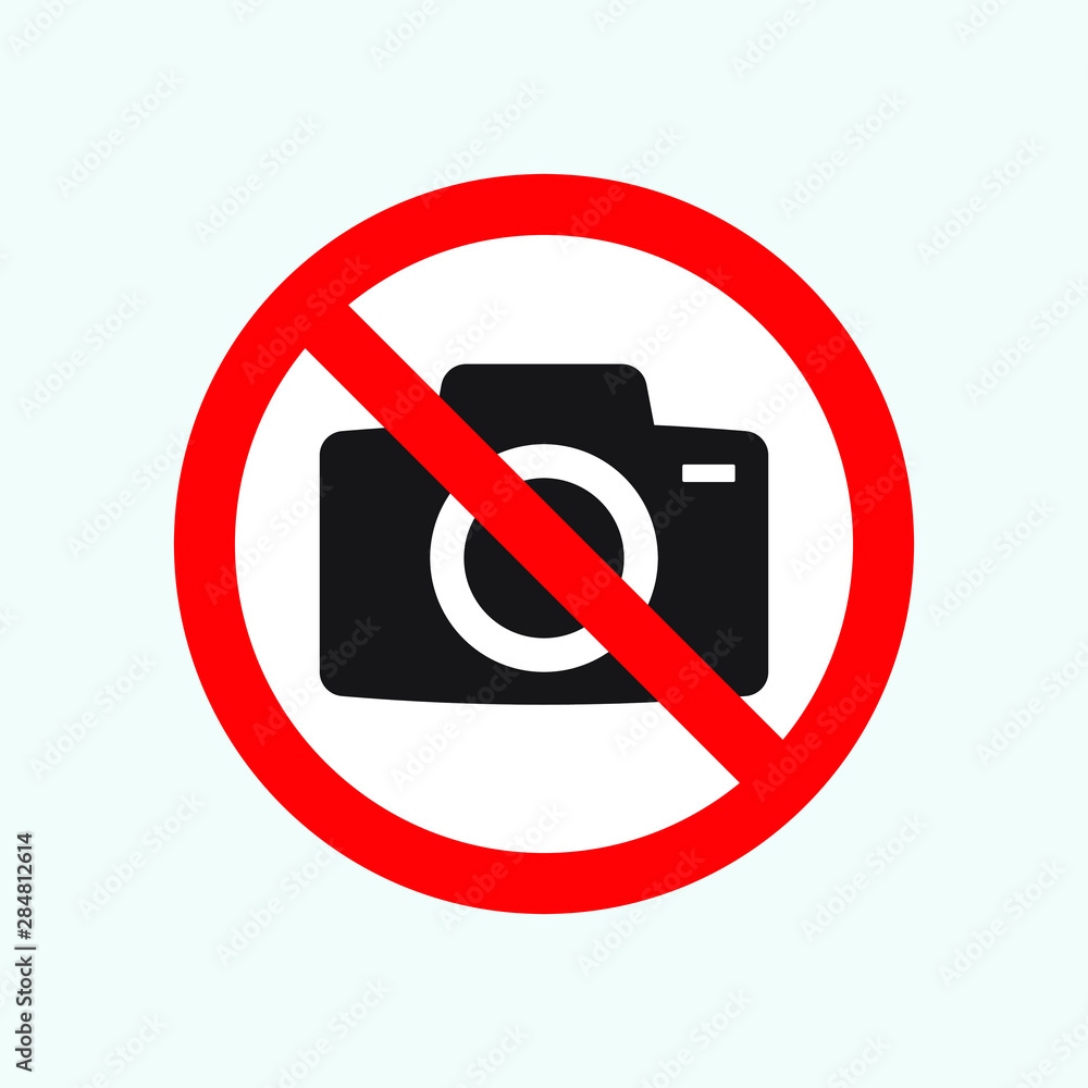 No cameras allowed sign. Red prohibition no camera sign. No taking pictures, no photographs sign. No cameras allowed sign. Red prohibition no camera sign. No taking pictures, no photographs sign.