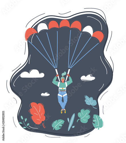 Businesswoman with parachute in the sky.