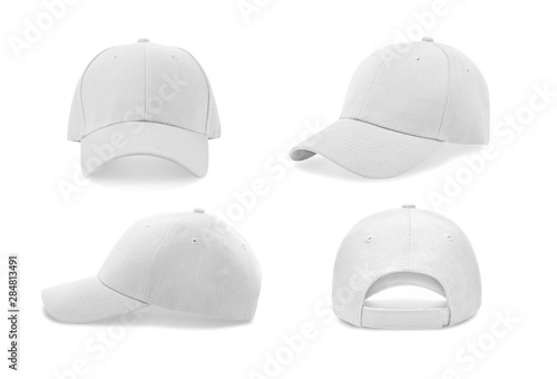 White baseball cap in four different angles views. Mock up. photo