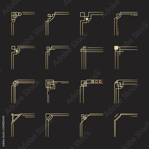 Gold retro frames. Style of 1920s. Collection of golden premium promo seals/stickers.