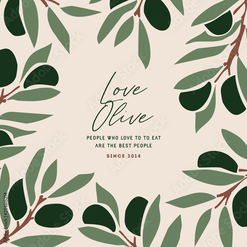 Olive doodle design template. Olive branch frame. Vector illustration