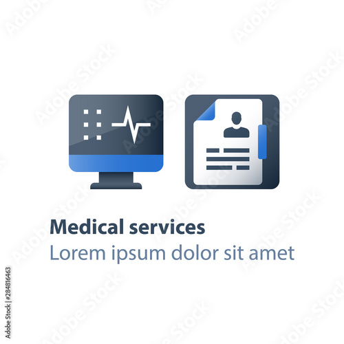Health check up, medical exam, test result, hospital services, sick leave certificate, patient card, personalized treatment