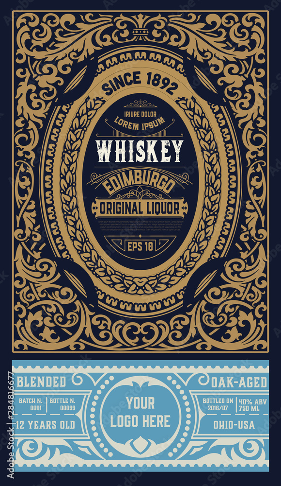 Whiskey label for packing.  layered