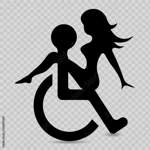 Man in wheelchair with girl. Vector