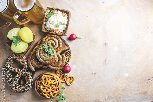 Meal for the Munich Oktoberfest with sausages and beer