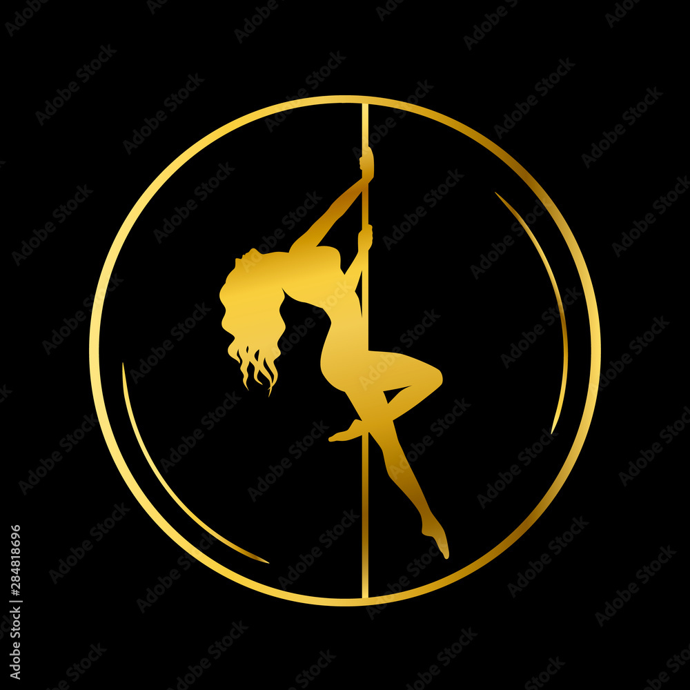 Gold logo for Dance studio, Pole dance, stripper club. Silhouette pole
