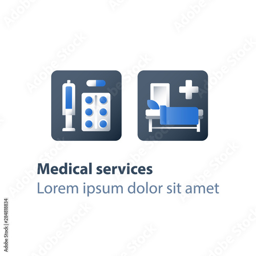 Preventive vaccination, pharmacy and medicine, medical drugs, antibiotics capsule, painkiller pills, medication therapy