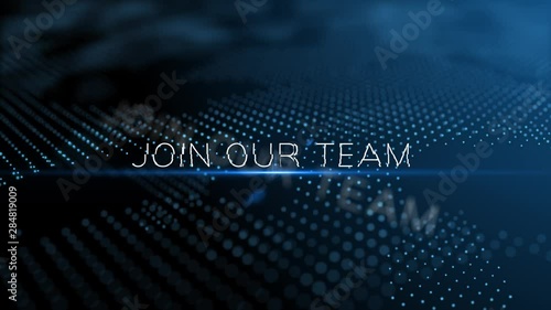 Join our team modern intro text 3D animation with lens flare and depth of field focus blur