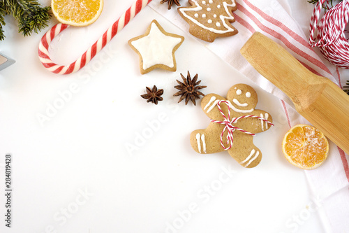 Getting ready for Christmas. Preparation of gingerbread. Hands make cookies out of dough.