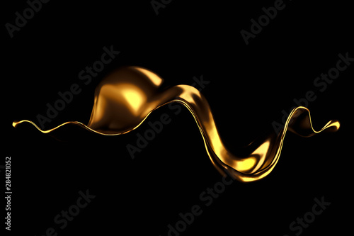 Splash of gold fluid. 3d illustration, 3d rendering.