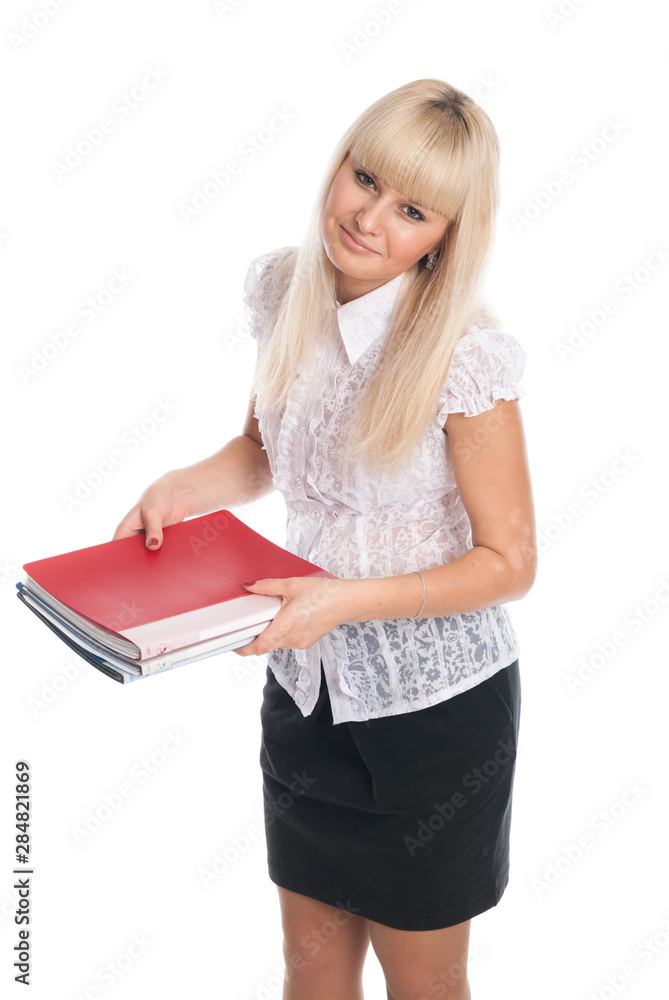 Young woman with business folders. Young woman with business folders.