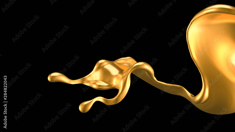 Splash of gold fluid. 3d illustration, 3d rendering. Splash of gold fluid. 3d illustration, 3d rendering.