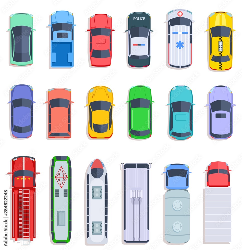 custom made wallpaper toronto digitalTop view public transport. Taxi and police car, city bus and ambulance vehicle. Delivery truck, train and fire engine flat vector set. Fire autotruck, train vehicle, automobile top view illustration