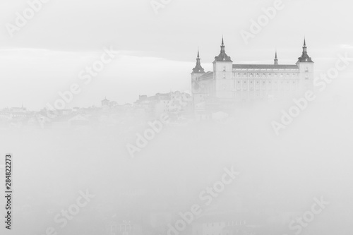 Views of the beautiful city of Toledo (Spain) bathed in fog