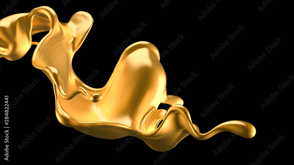 Splash of gold fluid. 3d illustration, 3d rendering. Splash of gold fluid. 3d illustration, 3d rendering.