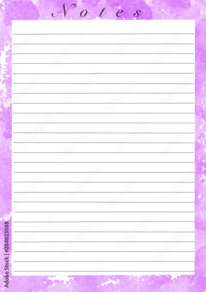 Printing paper note, optimal A4 size. Lined paper for notebook, diary,letters, notes. With watercolor illustration frame Printing paper note, optimal A4 size. Lined paper for notebook, diary,letters, notes. With watercolor illustration frame