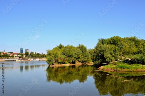 Landscape of the Vistula wild riverbank and north districts of Warsaw. Poland