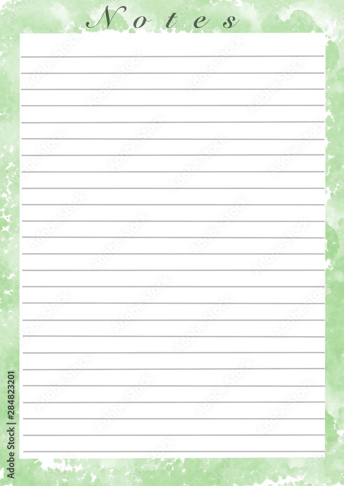 Printing paper note, optimal A4 size. Lined paper for notebook, diary,letters, notes. With watercolor illustration frame Printing paper note, optimal A4 size. Lined paper for notebook, diary,letters, notes. With watercolor illustration frame