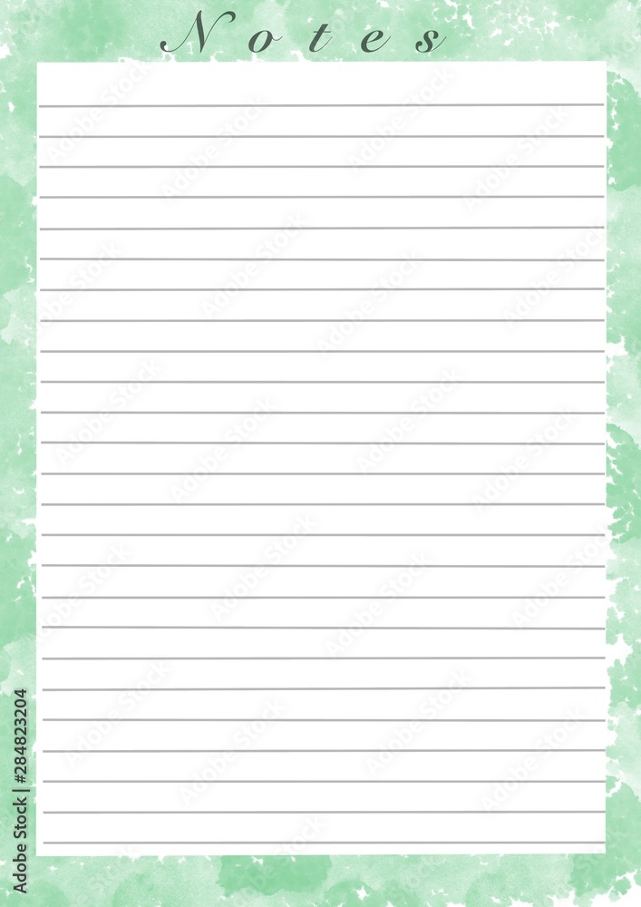 Printing paper note, optimal A4 size. Lined paper for notebook, diary,letters, notes. With watercolor illustration frame Printing paper note, optimal A4 size. Lined paper for notebook, diary,letters, notes. With watercolor illustration frame