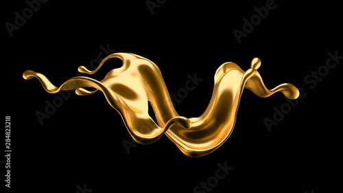 Splash of gold fluid. 3d illustration, 3d rendering.