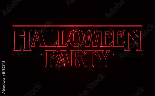 Halloween Party text design, Halloween word with Red glow text on black background. 80's style, eighties design. Vector illustration