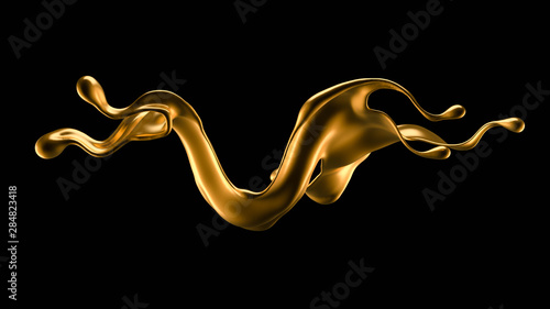 Splash of gold fluid. 3d illustration  3d rendering.